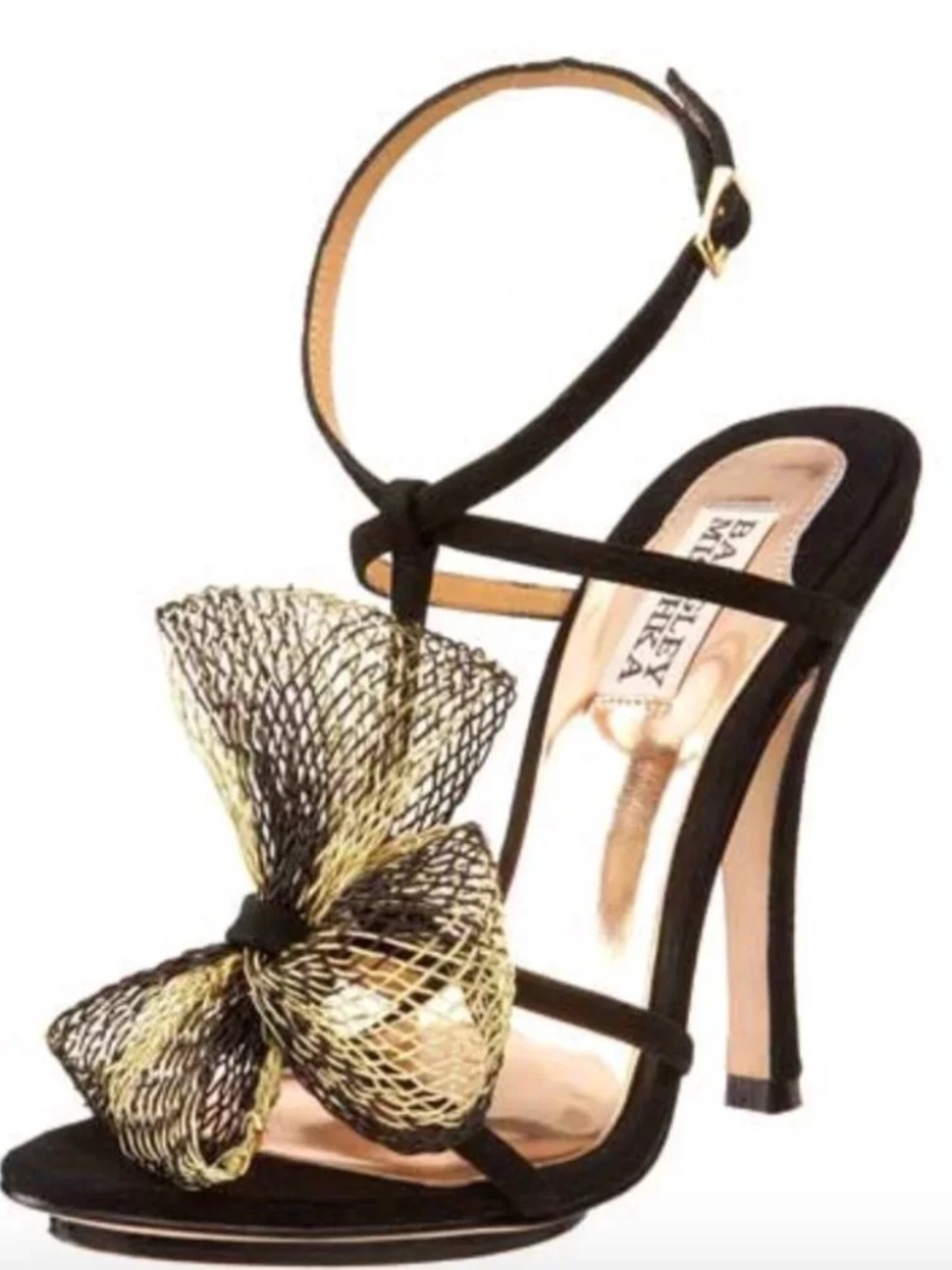 Badgley Mischka Elani Black Heels with Black/Gold Bow size 10
